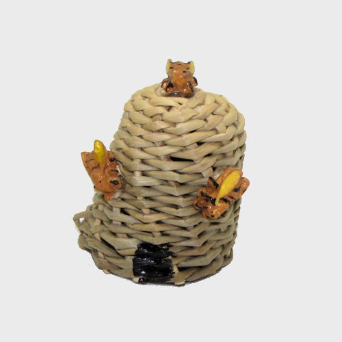 Krippenzubehör Bienenkorb 3cm hoch mit drei Bienen aus Kunstharz 1cm