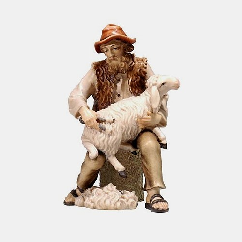 Kostner Krippenfigur Schafscherer Nummer 82, holzgeschnitzt und bemalt