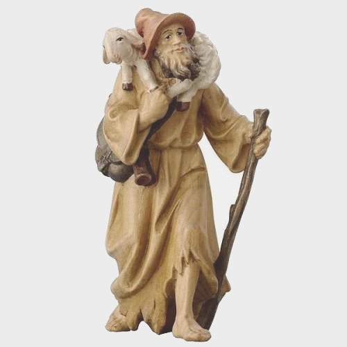Krippenfigur Zirbel 019 Hirte mit Lamm auf Schulter